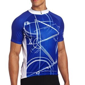 MENS PRIMAL CYCLING LIGHTWEIGHT JERSEY SHORT SLEEVE 3/4 ZIP BLUE WHITE SZ LARGE